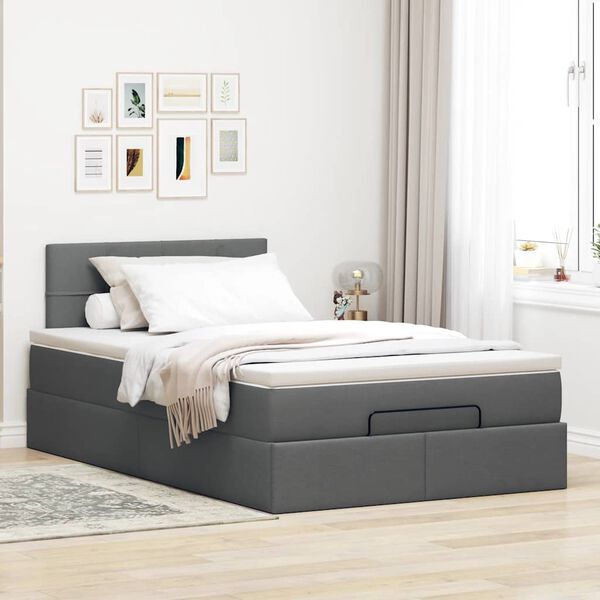 vidaXL Cama otomana com colch&atilde;o 120x190 cm tecido cinzento escuro