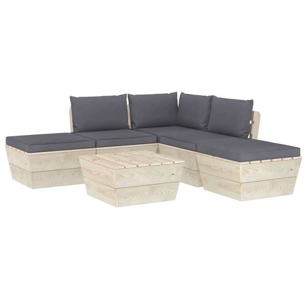 vidaXL 6 pcs conjunto lounge de paletes + almofad&otilde;es madeira de abeto