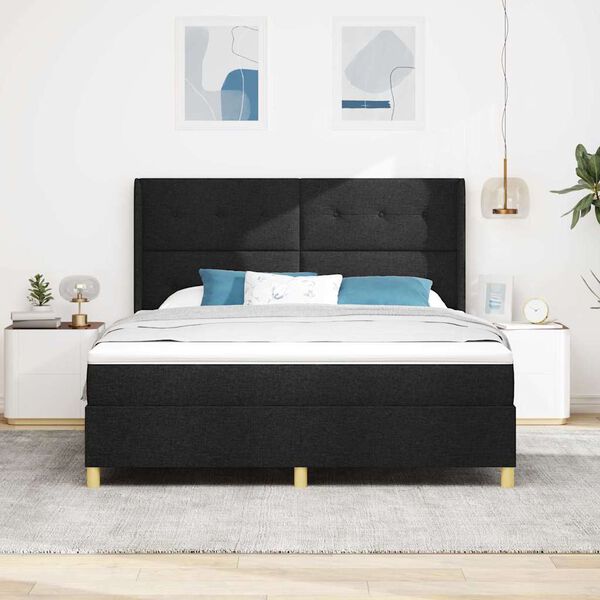 vidaXL Cama Box com colch&atilde;o com cabeceira Preto 180 x 200 cm tecido