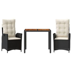 vidaXL 9 pcs conjunto de jantar p/ jardim c/ almofad&otilde;es vime PE preto