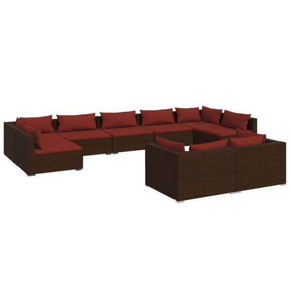 vidaXL 9 pcs conjunto lounge jardim c/ almofad&otilde;es vime PE castanho