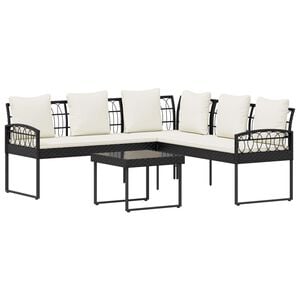 vidaXL Conjunto de Sof&aacute; de Jardim 2 unid. Preto e Creme
