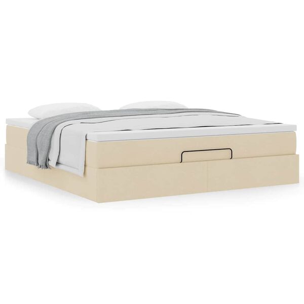 vidaXL Estrutura de cama otomana com colch&atilde;o tecido creme 160x200cm