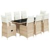 vidaXL 9 pcs conjunto de bistr&ocirc; para jardim c/ almofad&otilde;es vime PE bege