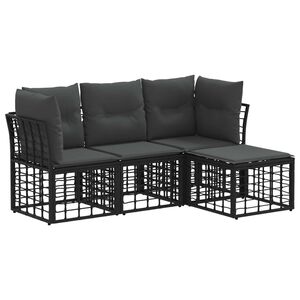 vidaXL Conjunto de Sof&aacute;s para Exterior Preto Poli&eacute;ster