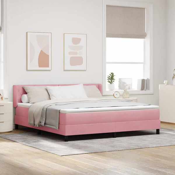 vidaXL Cama Box com colch&atilde;o com cabeceira Rosa 200 x 180 cm Veludo