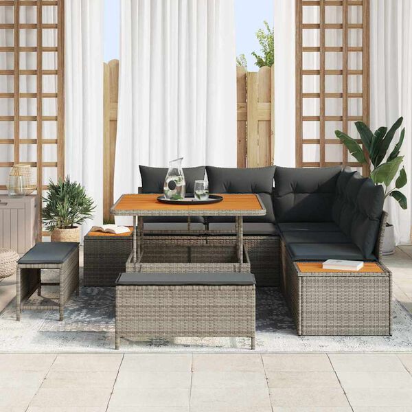 vidaXL Conjunto de Sof&aacute; de Jardim Cinzeto Rattan Sint&eacute;tico