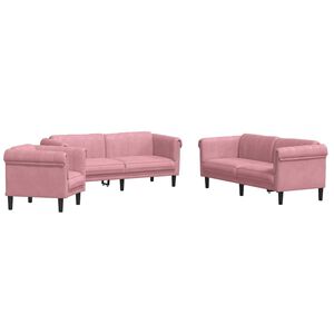 vidaXL 3 pcs conjunto de sof&aacute;s veludo rosa