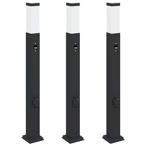 vidaXL Conjunto de 3 postes de ilumina&ccedil;&atilde;o com sensor e tomada, 80 cm, pretos, IP44