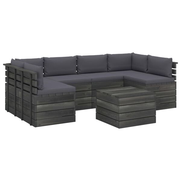 vidaXL 7 pcs conjunto lounge de paletes + almofad&otilde;es madeira de pinho