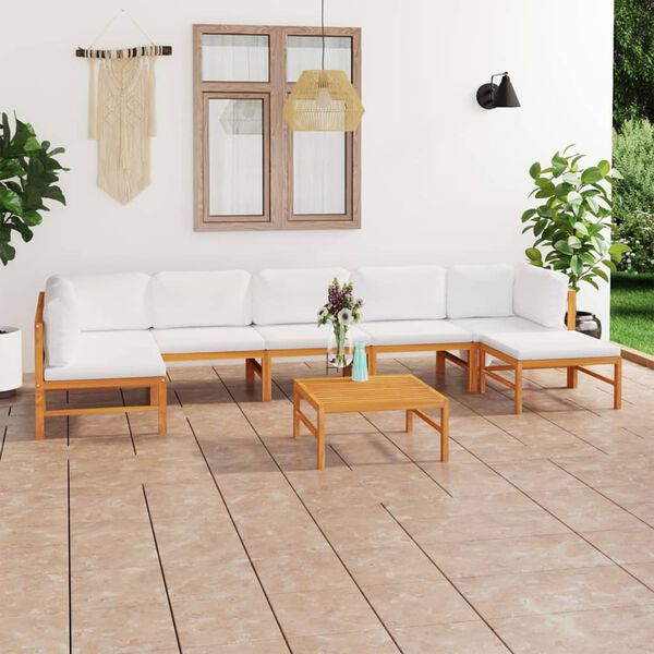 vidaXL 8 pcs conj. lounge jardim c/ almofad&otilde;es cor creme teca maci&ccedil;a