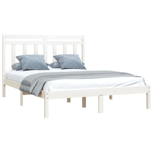 vidaXL Estrutura de cama king 150x200 cm madeira maci&ccedil;a branco