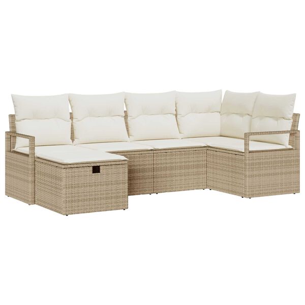 vidaXL Conjunto de Sof&aacute; de Jardim 6 pcs Bege Rattan Sint&eacute;tico
