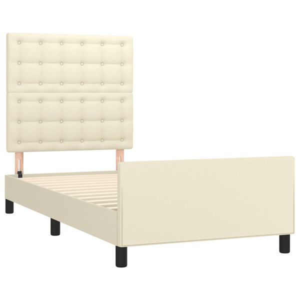 vidaXL Estrutura de cama c/ cabeceira couro artificial 80x200 cm creme