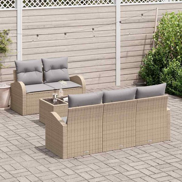 vidaXL Conjunto de Sof&aacute; de Jardim com almofada 6 pcs Bege e Cinza
