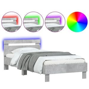 vidaXL Estrutura cama c/ cabeceira/luzes LED 100x200 cm cinza cimento