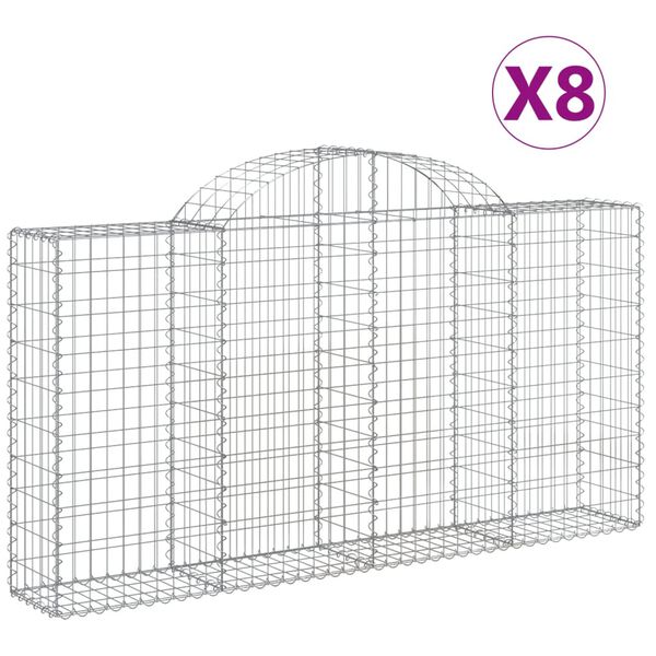 vidaXL Cestos gabi&atilde;o arqueados 8pcs 200x30x100/120cm ferro galvanizado