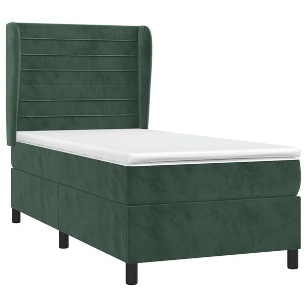 vidaXL Cama com molas/colch&atilde;o 90x200 cm veludo verde-escuro