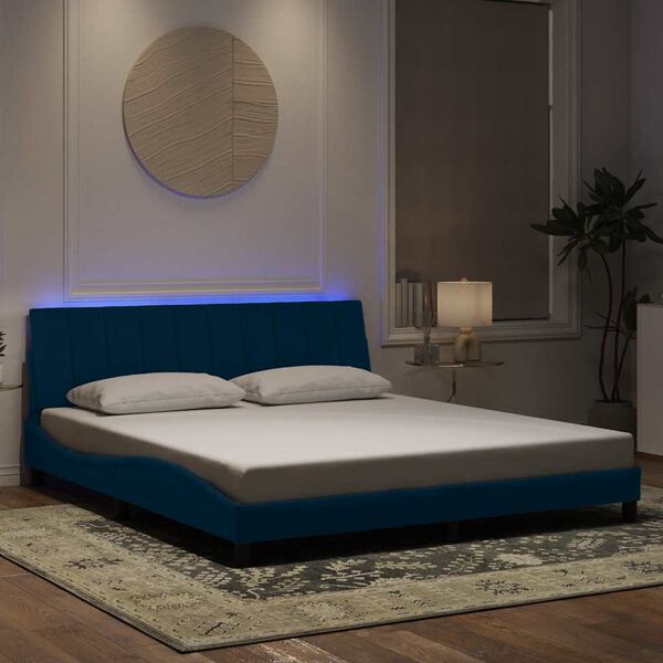 vidaXL Estrutura de cama com LED sem colch&atilde;o Hanko 180x200 cm veludo azul