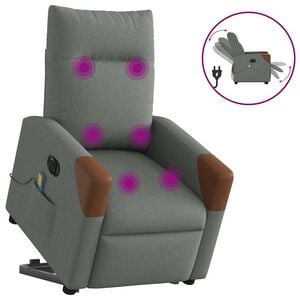vidaXL Poltrona el&eacute;trica elevat&oacute;ria massagens tecido cinzento-escuro