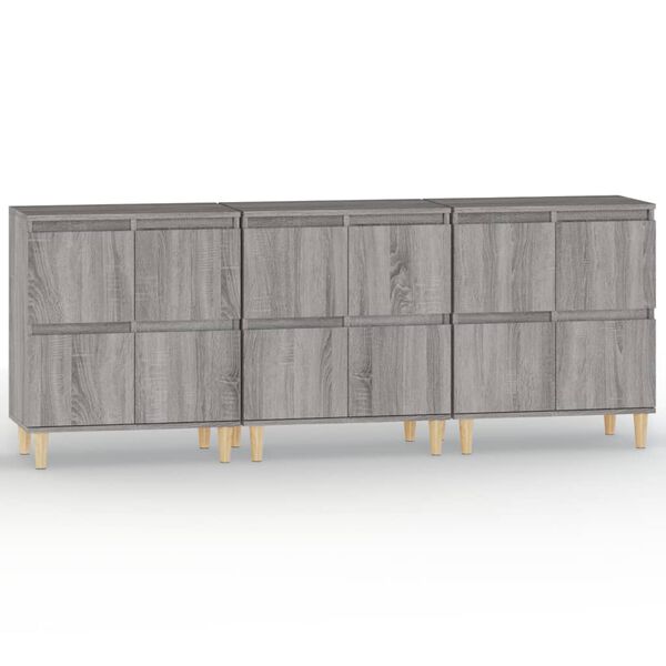 vidaXL Aparadores 3 pcs 60x35x70 cm derivados madeira cinza sonoma