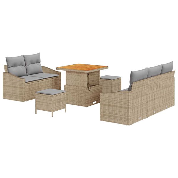 vidaXL Conjunto de Sof&aacute; de Jardim 8 pcs Bege Rattan Sint&eacute;tico