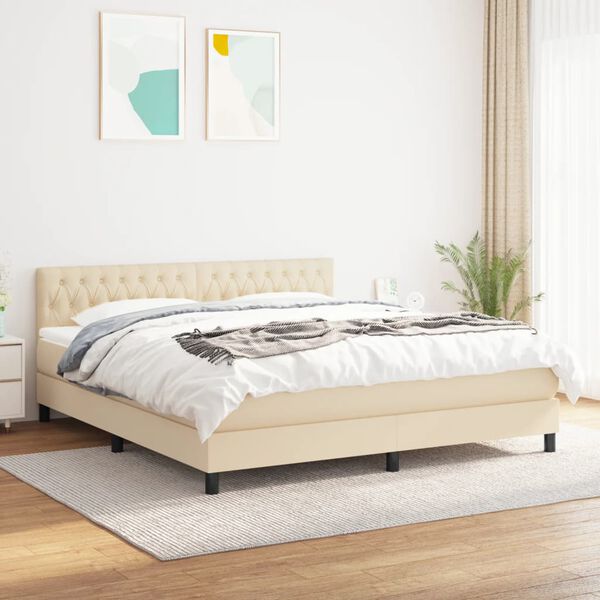 vidaXL Cama com molas/colch&atilde;o 180x200 cm tecido cor creme