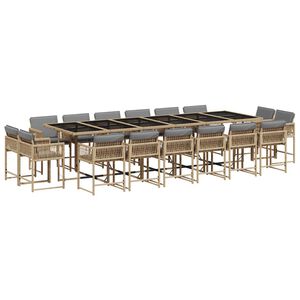 vidaXL 11 pcs conj. jantar jardim c/ almofad&otilde;es vime PE bege misturado