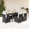 vidaXL 7 pcs conjunto de jantar p/ jardim c/ almofad&otilde;es vime PE preto