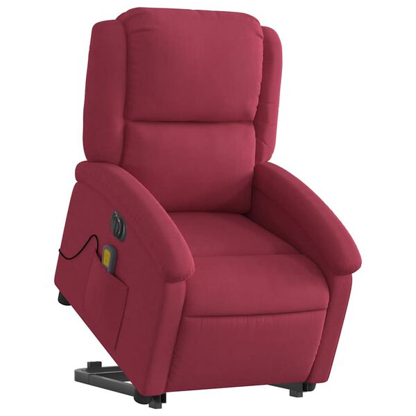 vidaXL Poltrona massagens elevat&oacute;ria el&eacute;trica veludo vermelho-tinto