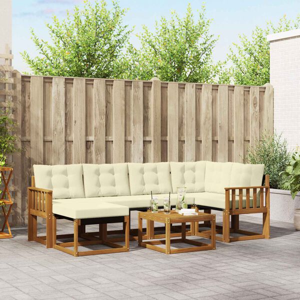 vidaXL Conjunto de Sof&aacute;s para Exterior 7 pcs Natural e Creme