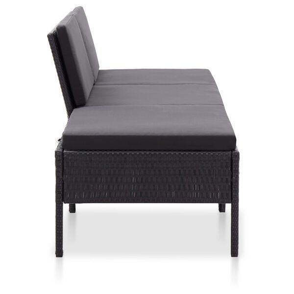 vidaXL 3 pcs conjunto lounge de jardim c/ almofadões vime PE preto