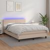 vidaXL Cama box spring c/colch&atilde;o/LED 140x190cm couro artif. cappuccino