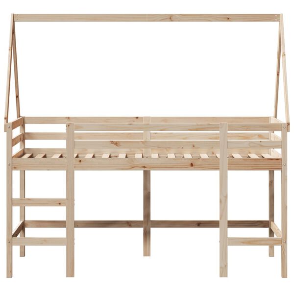 vidaXL Cama alta c/ escada e telhado 90x190 cm pinho maciço