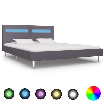 vidaXL Estrutura de cama com LED 160x200 cm tecido cinzento