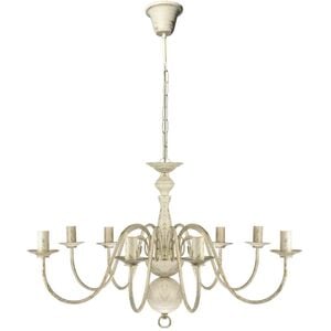 Candelabro de metal branco antigo com 8 lâmpadas E14