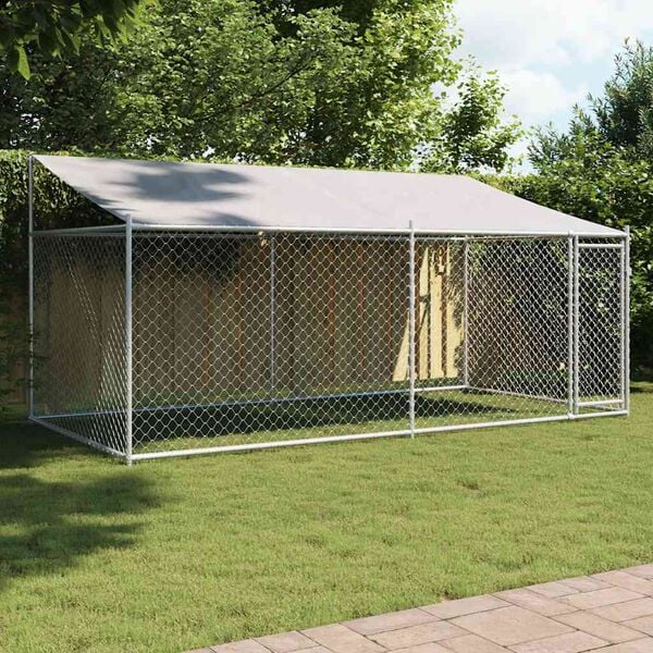 vidaXL Jaula para c&atilde;o com telhado/porta 4x2x2 m a&ccedil;o galvanizado cinza