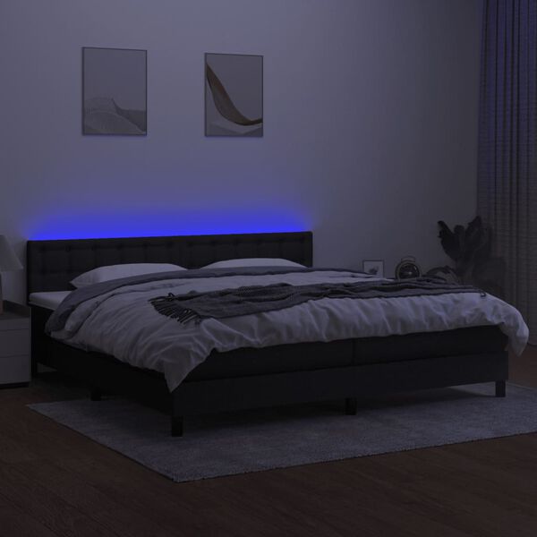 vidaXL Cama box spring c/ colch&atilde;o e LED 200x200 cm tecido preto