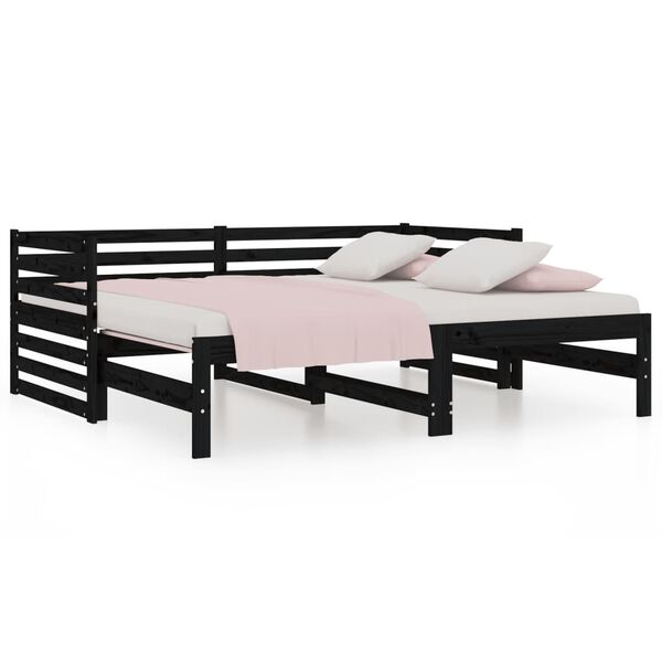 vidaXL Sof&aacute;-cama de puxar 2x(80x200) cm pinho maci&ccedil;o preto