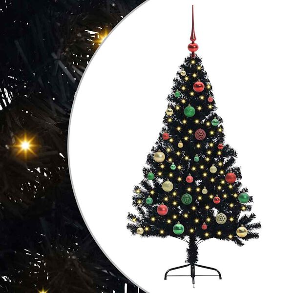 vidaXL &Aacute;rvore de Natal Artificial Pr&eacute;-iluminada Preto 150 cm PVC