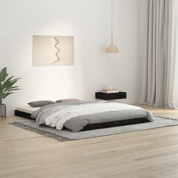 vidaXL Estrutura de cama de casal 135x190 cm pinho maci&ccedil;o preto