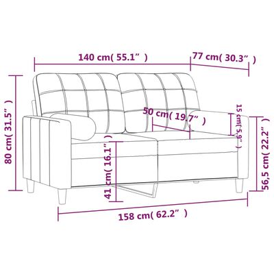 vidaXL Sofá 2 lugares + almofadas decorativas 140cm tecido cinza-claro