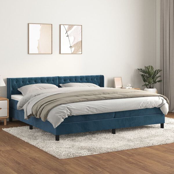 vidaXL Cama com molas/colch&atilde;o 200x200 cm veludo azul-escuro