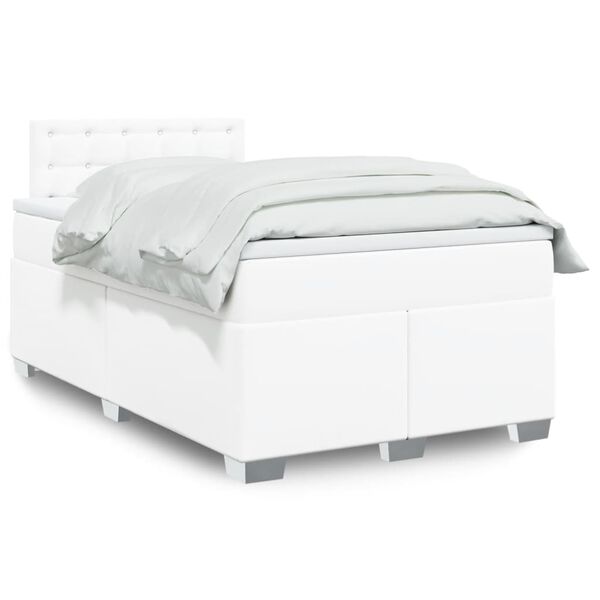 vidaXL Cama com molas/colch&atilde;o 120x200 cm couro artificial branco
