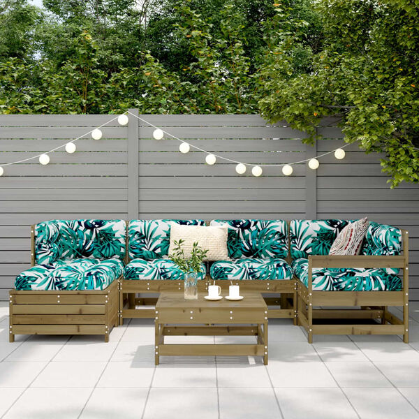 vidaXL 7 pcs conjunto sof&aacute;s jardim madeira de pinho impregnada