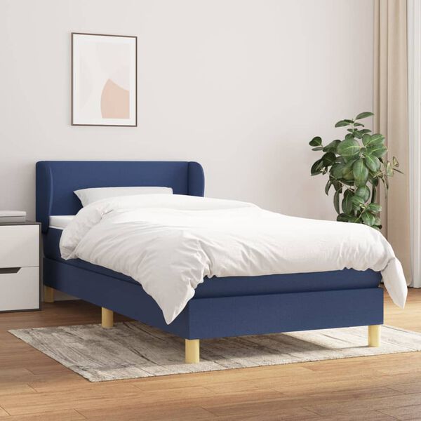 vidaXL Cama com molas/colch&atilde;o 90x200 cm tecido azul