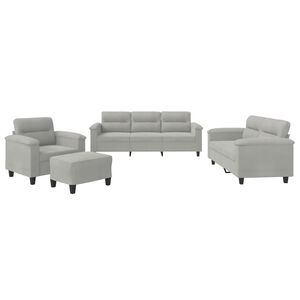 vidaXL 4 pcs conj. sof&aacute;s c/ almofad&otilde;es tecido microfibra cinza-claro