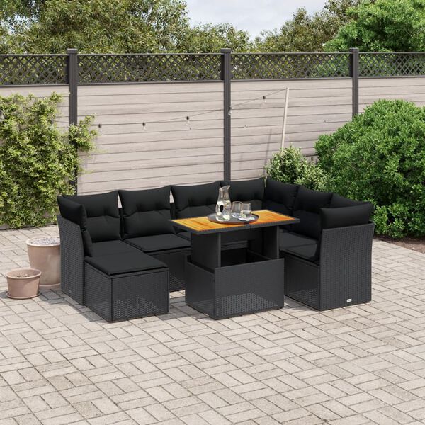 vidaXL 8 pcs conjunto sof&aacute;s de jardim com almofad&otilde;es vime PE preto