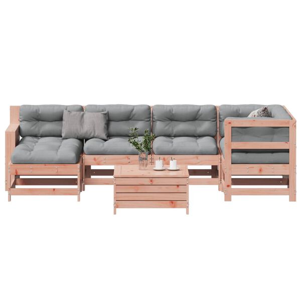 vidaXL 7 pcs conj. lounge jardim com almofad&otilde;es madeira douglas maci&ccedil;a