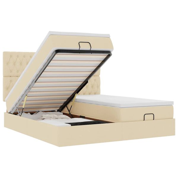 vidaXL Estrutura de cama otomana com colch&otilde;es tecido creme 180x200cm